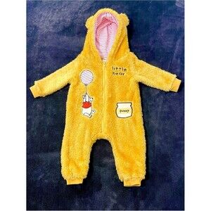 Disney Winnie the Pooh Fleece Hooded Zipper Baby Jumpsuit Romper 6M